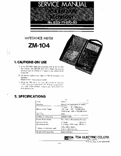 TOA ZM 104 Impedance Meter Service Manual